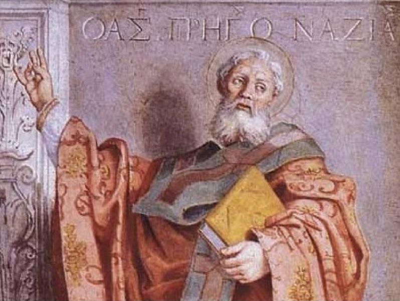 Fresco de San Gregorio Nacianceno con la inscripción griega de su nombre